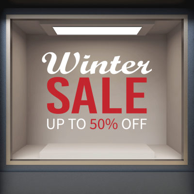 Winter Sale red-white, Εκπτωτικά, Αυτοκόλλητα βιτρίνας, 100 x 70 εκ.